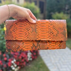 Vibrant Orange Snakeskin Clutch